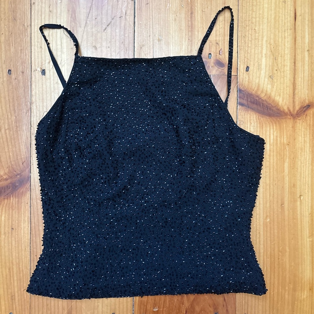 Elegant Black Beaded Women's Top